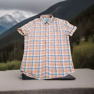 Scotch & Soda Originals Mens Plaid Short Sleeve Shirt Size Medium Orange